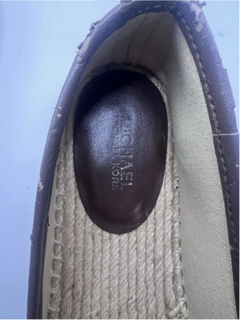 Michael Kors Hastings Espadrille Flats Womens 8 Brown Tan Canvas Gold Logo Shoes